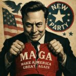 EPIC FAIL: Musk’s Biggest Political Bet Implodes… Illustration of a man tearing a MAGA shirt with political symbols in the background