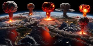 Multiple nuclear explosions occurring over the Earth from a space perspective