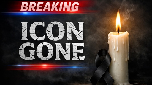 shutterstock_2767076391.jpg A lit candle beside a black ribbon with the text 'BREAKING ICON GONE'