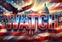 Cop’s BRUTAL Takedown Inside Walmart Goes Viral… Patriotic graphic featuring an eagle, the Capitol building, and the word 'WATCH'