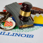 NEW ‘Show Your Papers’ Gun Law Sparks FURY… Gavel, handcuffs, and rifle magazine on Illinois state flag
