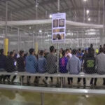 ICE Suicide Surge SPARKS Cover-Up Fears A group of young individuals seated in a detention center surrounded by security fencing and informational posters