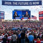 BETRAYAL: Governor Sabotages Own Party for Revenge… Large crowd at a political rally with speakers on stage and confetti in the air