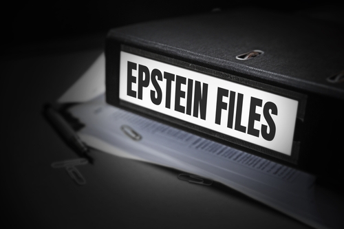 19.11.2025,,United,States.,Epstein,Files,Close,Up,Editorial,Background,With A black binder labeled 'EPSTEIN FILES' with papers and office supplies nearby