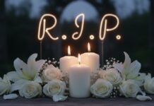 SITCOM KING DIES — He Made America LAUGH For 30 YEARS A memorial display with candles and white flowers spelling R.I.P.