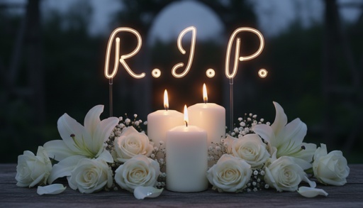 Make,A,Rememberance,Image,That,Has,"r.i.p",Written,In,It A memorial display with candles and white flowers spelling R.I.P.