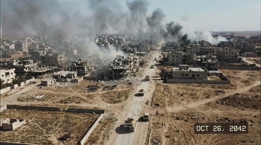 Ariel,Style,Photos,Of,A,Third,World,War Aerial view of a war-torn city with smoke rising from buildings