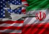 Two fighter jets overlaid on U.S. and Iranian flags