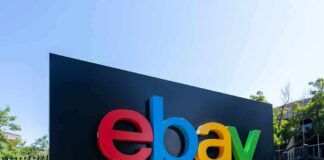 eBay logo on a large black sign outdoors