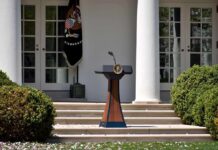 Is The Media Picking Democrats’ Next Leader? Podium with presidential seal in a garden colonnade