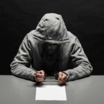 No Injuries, Big Trouble For YouTuber Person in gray hoodie writing while handcuffed at a table