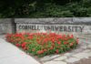 DA Reopens Chilling Cornell Frat Night Cornell University stone sign with red flowers