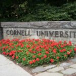 DA Reopens Chilling Cornell Frat Night Cornell University stone sign with red flowers