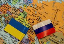 Peace Demands? Ukraine Under the Gun Ukraine and Russia flags on a map of Eastern Europe