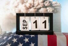 After The Smoke: A Manager Chooses Family Perpetual desk calendar showing Sep 11 on an American flag