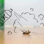 Steakhouse Horror Sparks Leader Ouster Dead cockroach on floor with drawn pest spray can and fumes