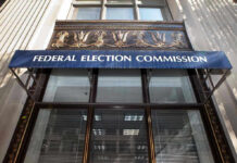 Campaign Cash Fog As FEC Craters Federal Election Commission building entrance with awning.