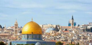 Dome of the Rock with golden dome in historic cityscape