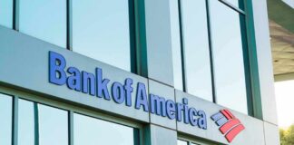 Bank of America branch exterior with logo on glass building