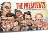 Illustration of U.S. Presidents in a humorous caricature style on a spiral-bound book cover