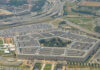 Aerial view of the Pentagon building and surrounding area.