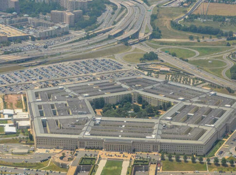Aerial view of the Pentagon building and surrounding area.