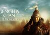 A portrayal of Genghis Khan in traditional warrior attire against a dramatic landscape