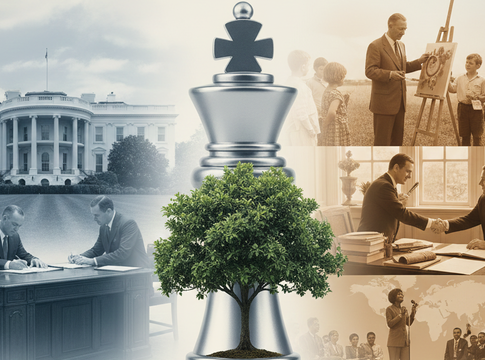 Collage depicting U.S. Presidents engaged in various activities after their presidency, including community service and leadership roles