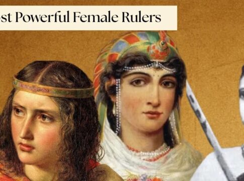 Collage of portraits depicting powerful female rulers throughout history