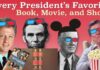 Collage of U.S. Presidents with 3D glasses, showcasing their favorite books, movies, and shows.