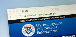US Immigration and Customs Enforcement website homepage displayed