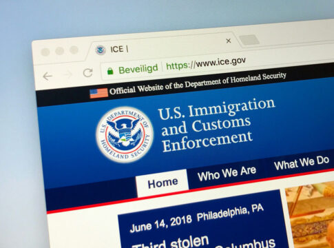 US Immigration and Customs Enforcement website homepage displayed