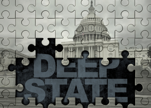 The Capitol behind Deep State puzzle pieces.