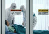 Patients and healthcare workers inside a quarantine zone.