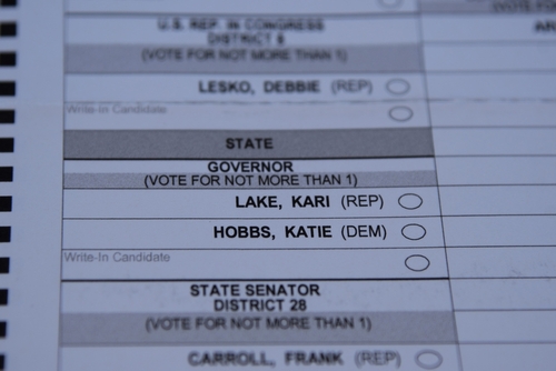 Ballot paper listing candidates for U.S. elections.