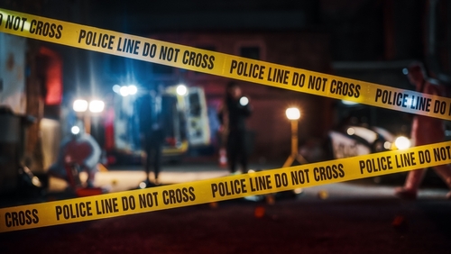 shutterstock_2230645955 (1).jpg featured image Yellow police tape at a nighttime crime scene.