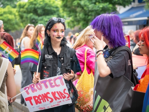shutterstock_2241794383.jpg featured image People at a pride event holding LGBTQ flags and signs.