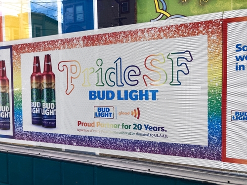 Bud Light Pride SF poster promoting GLAAD partnership.