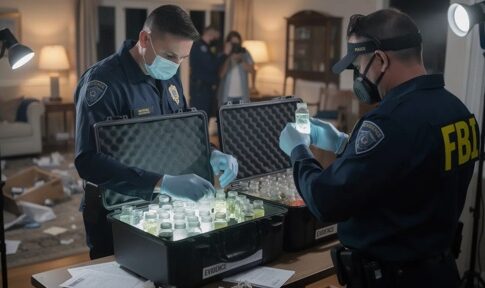 FBI agents examining evidence in a home setting