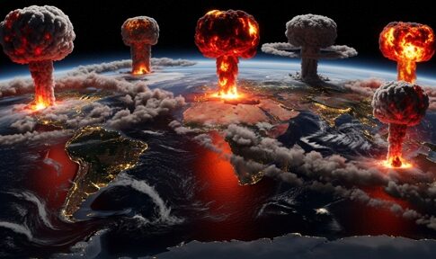 Multiple nuclear explosions occurring over the Earth from a space perspective
