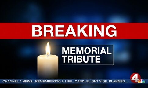 Breaking news graphic featuring a candle and text about a memorial tribute
