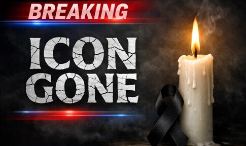 A lit candle beside a black ribbon with the text 'BREAKING ICON GONE'