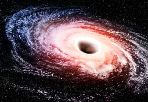 Spiraling colorful black hole in space.