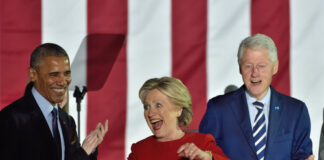 Barack Obama, Hillary Clinton, Bill Clinton at an event.